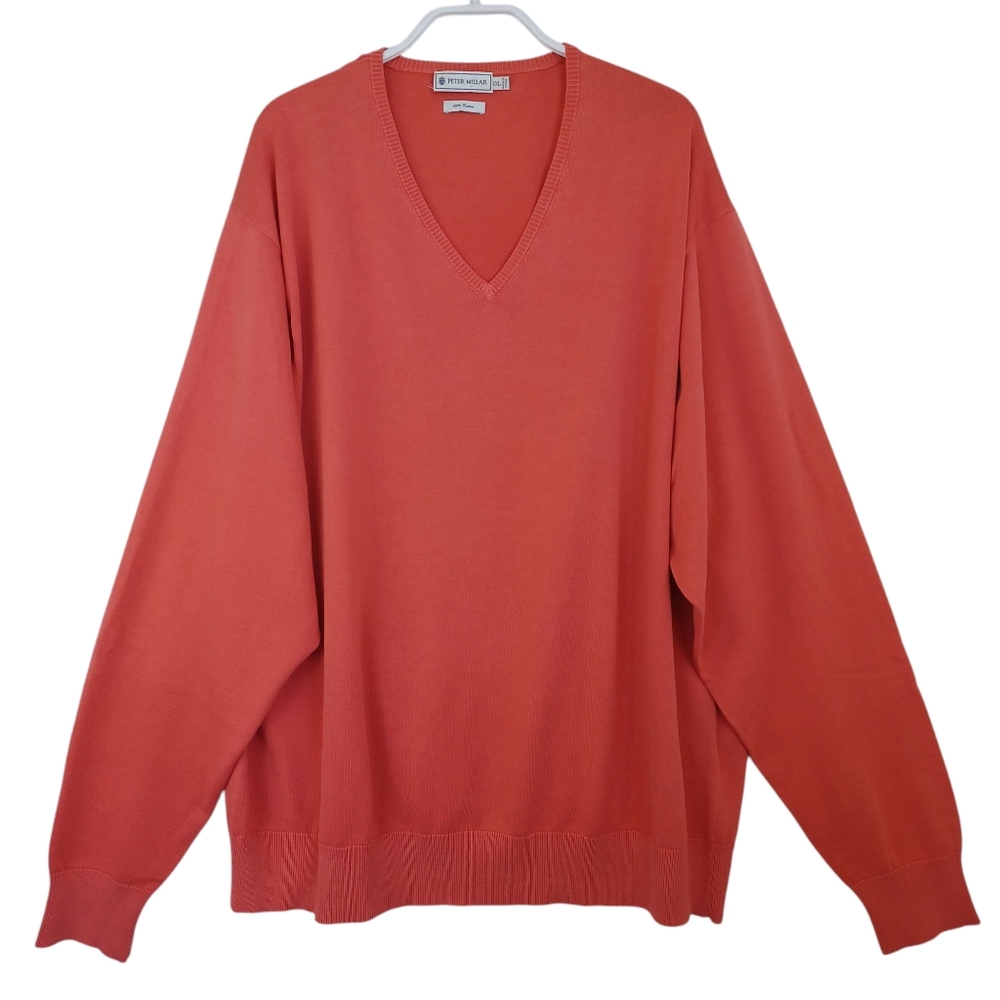 Peter Millar Sweater V-Neck Cotton Pullover Coral Cotton Mens XXL‎